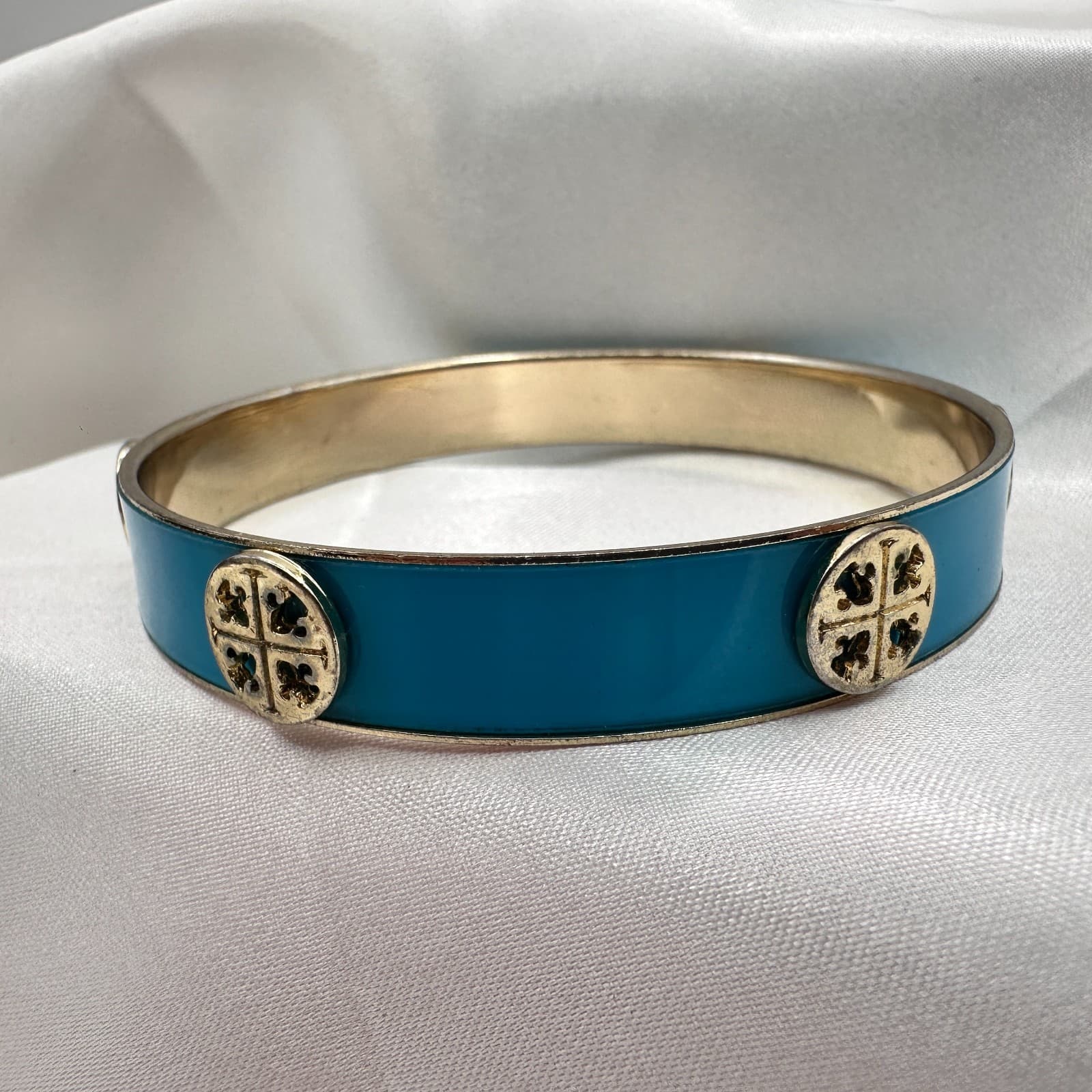 Vintage 90 Gold Tone Blue Enamel Bracelet Statement Women's Classic Jewelry