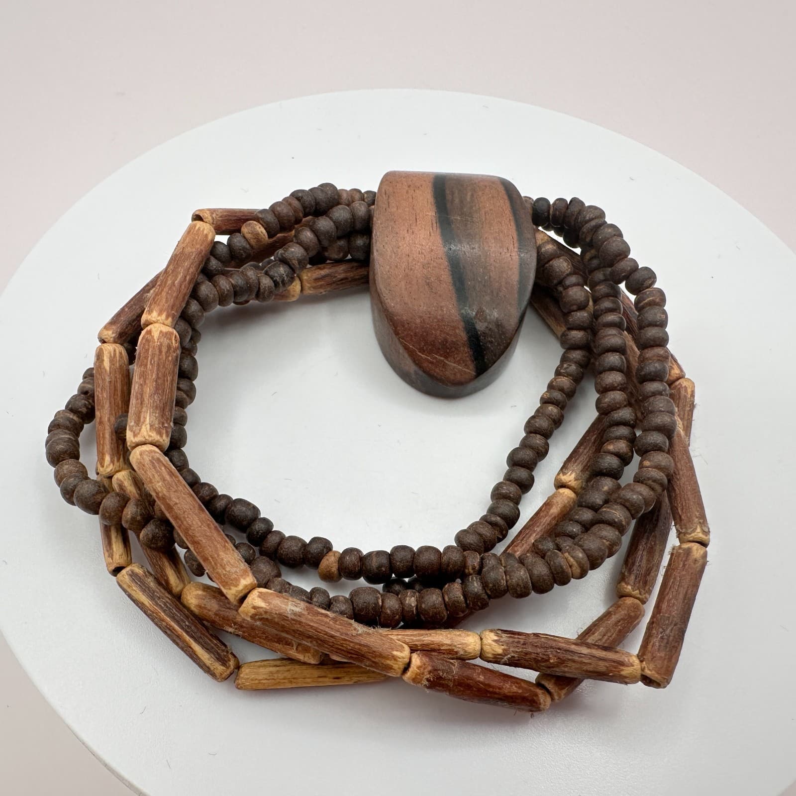 Vintage 90s Wooden Beads Multi Strand Bracelet Boho Statement Women's Jewelry