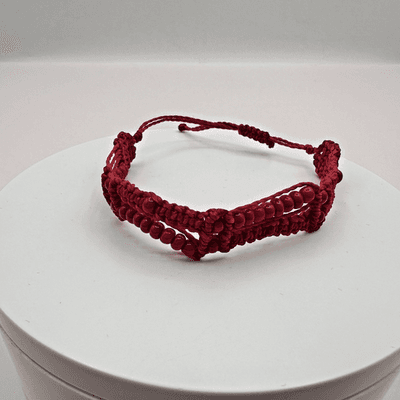 Vintage Y2K Red Woven Macrame Glass Beaded Bracelet Women's Classic Jewelry