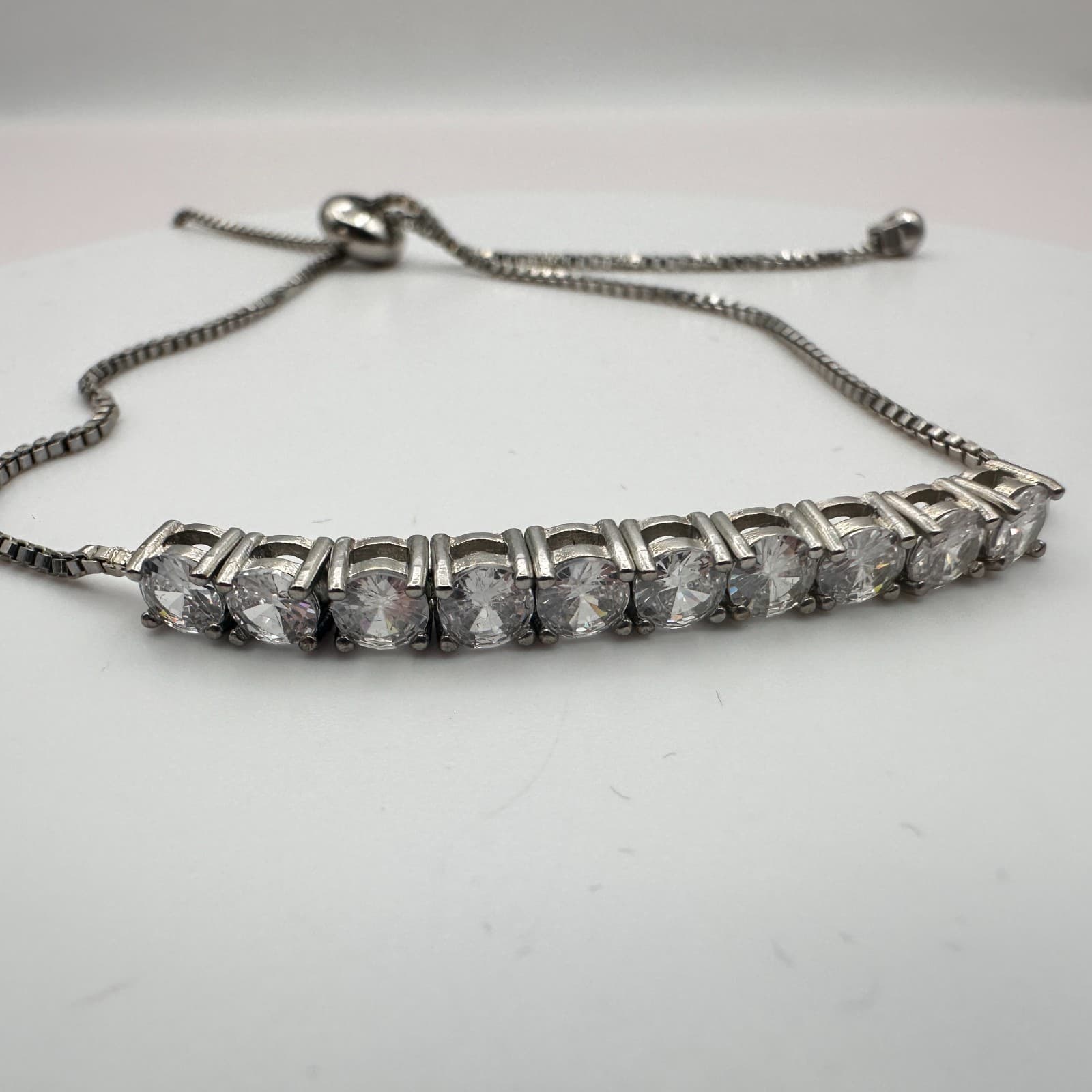 Vintage 90s Silver Tone Tennis Bolo Rhinestone Bracelet Women's Classic Jewelry