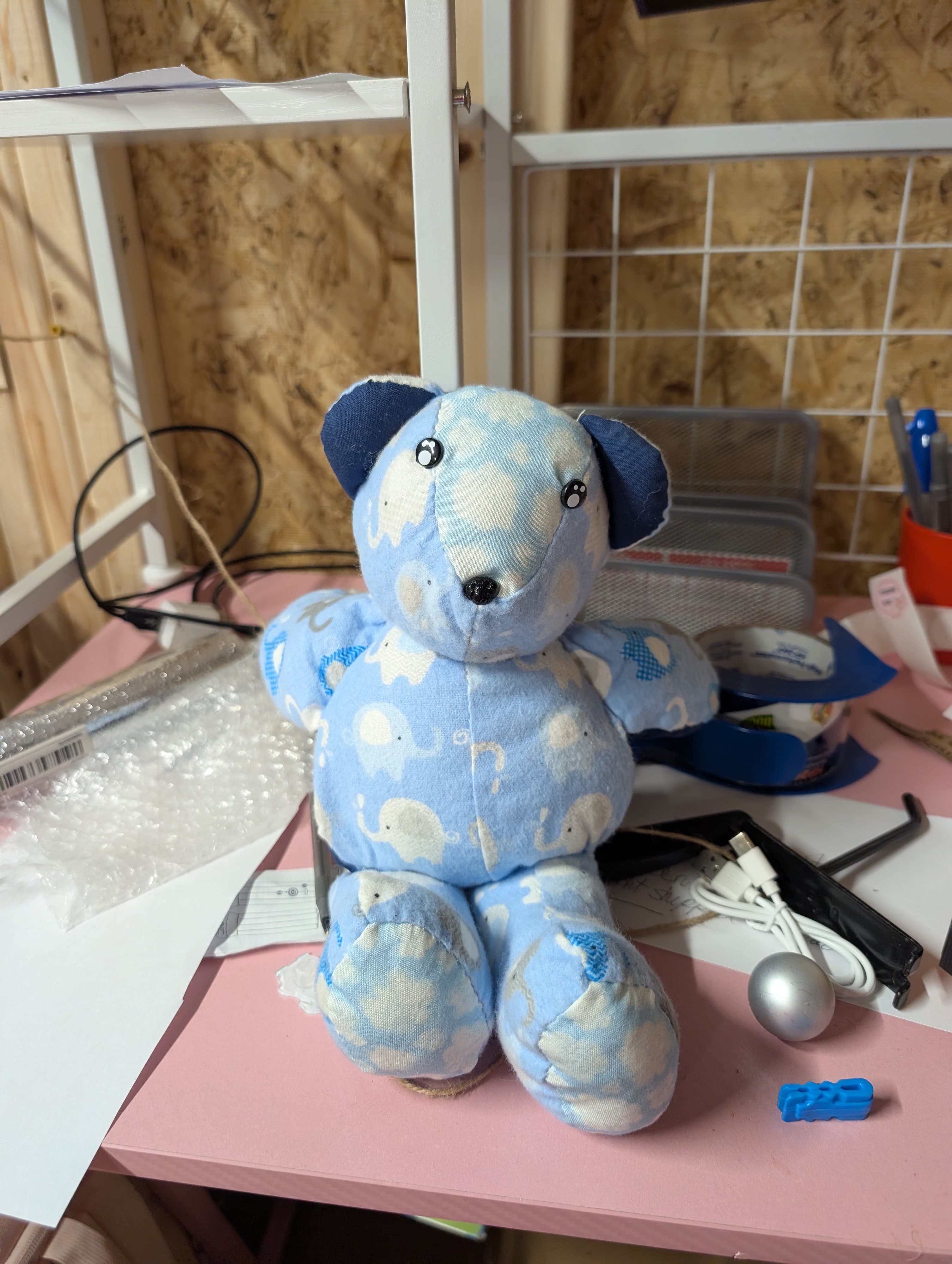 Handmade Blue Elephant Print Plush Teddy Bear