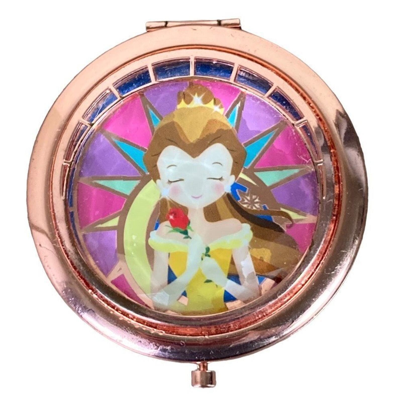 Disney Store Belle Compact Mirror 25th Anniversary Beauty Beast Art Rose Gold