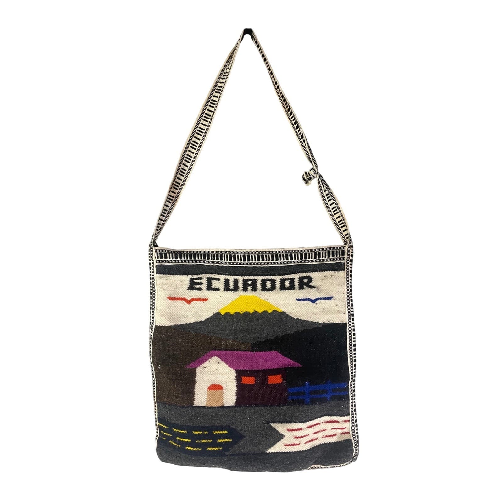 Ecuador Woven Wool Crossbody Bag Handwoven Folk Art Boho Souvenir Purse