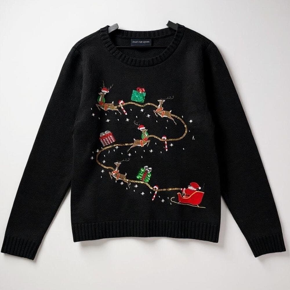 Karen Scott Black Holiday Embroidered Sweater Women's XL Christmas Pullover NWT