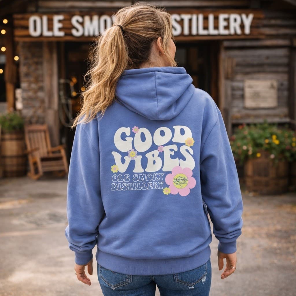 Ole Smoky Moonshine Hoodie Womens M Blue Good Vibes Tennessee Pullover Floral