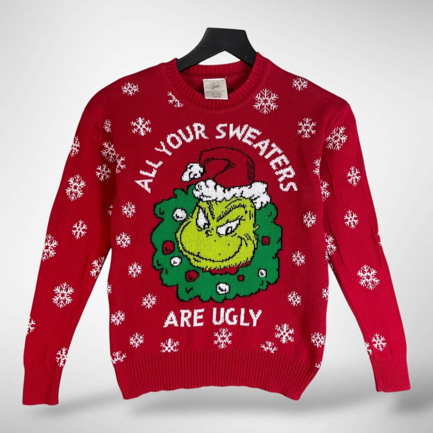 Grinch Ugly Christmas Sweater Kids XS Red Dr Seuss Holiday Knit Pullover