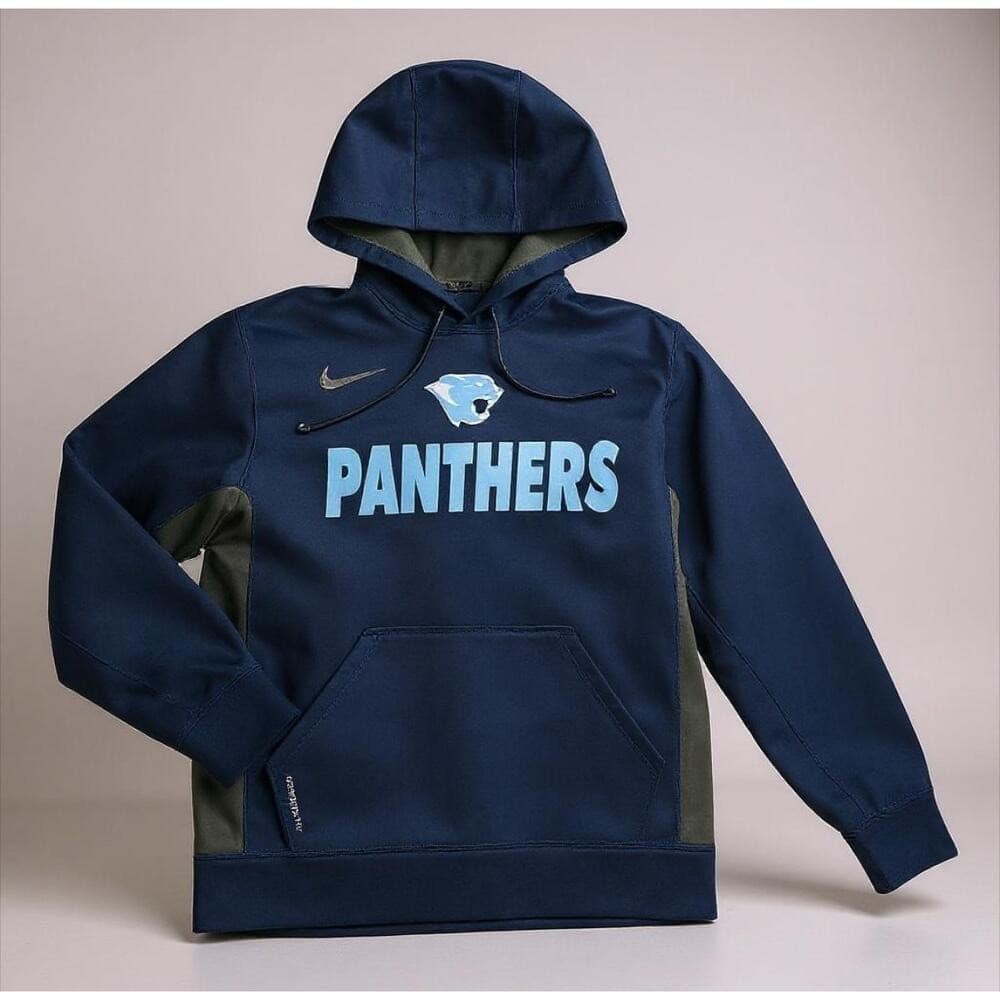 Nike Therma Fit Panthers Hoodie Mens M Blue NFL Pullover Sweatshirt