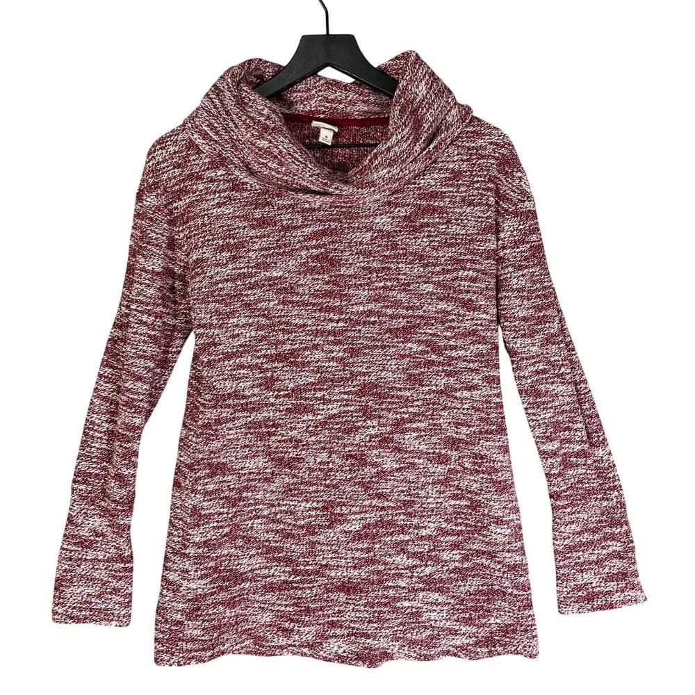 Merona Women's Cowl Neck Long Sleeve Knit Tunic Top Red White Size S