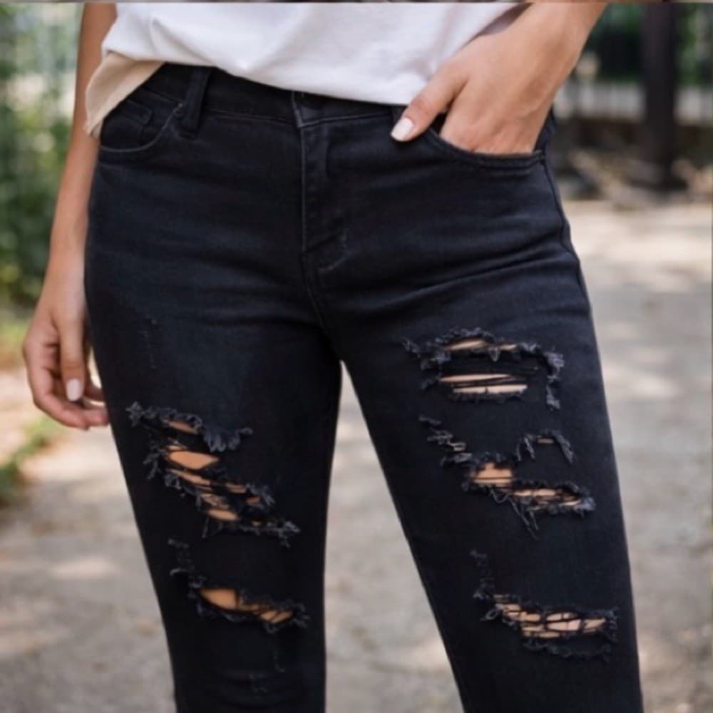 American Eagle Next Level Stretch Jeans Womens 4 Black Distressed Skinny