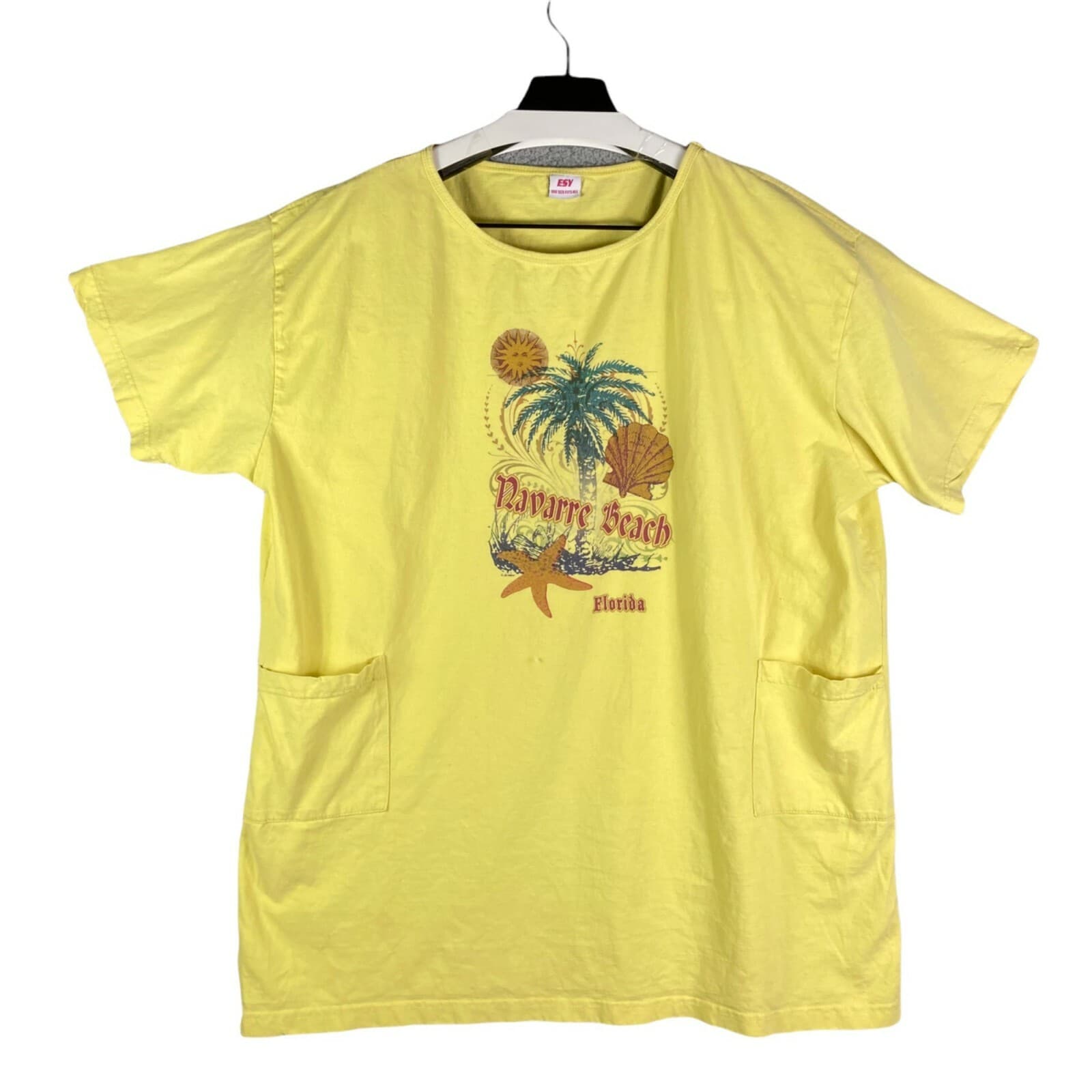 Vintage Navarre Beach Florida Women’s T Shirt Yellow Tourist Palm Tree USA