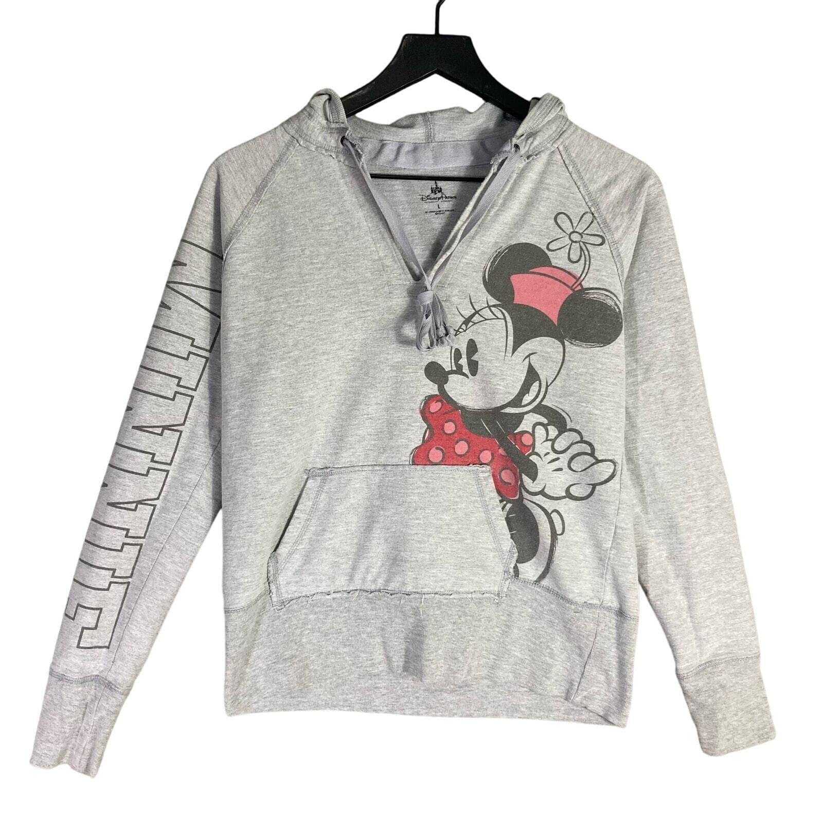 Disney Parks Minnie Mouse Women's Gray Hoodie Cropped Sweatshirt Size L