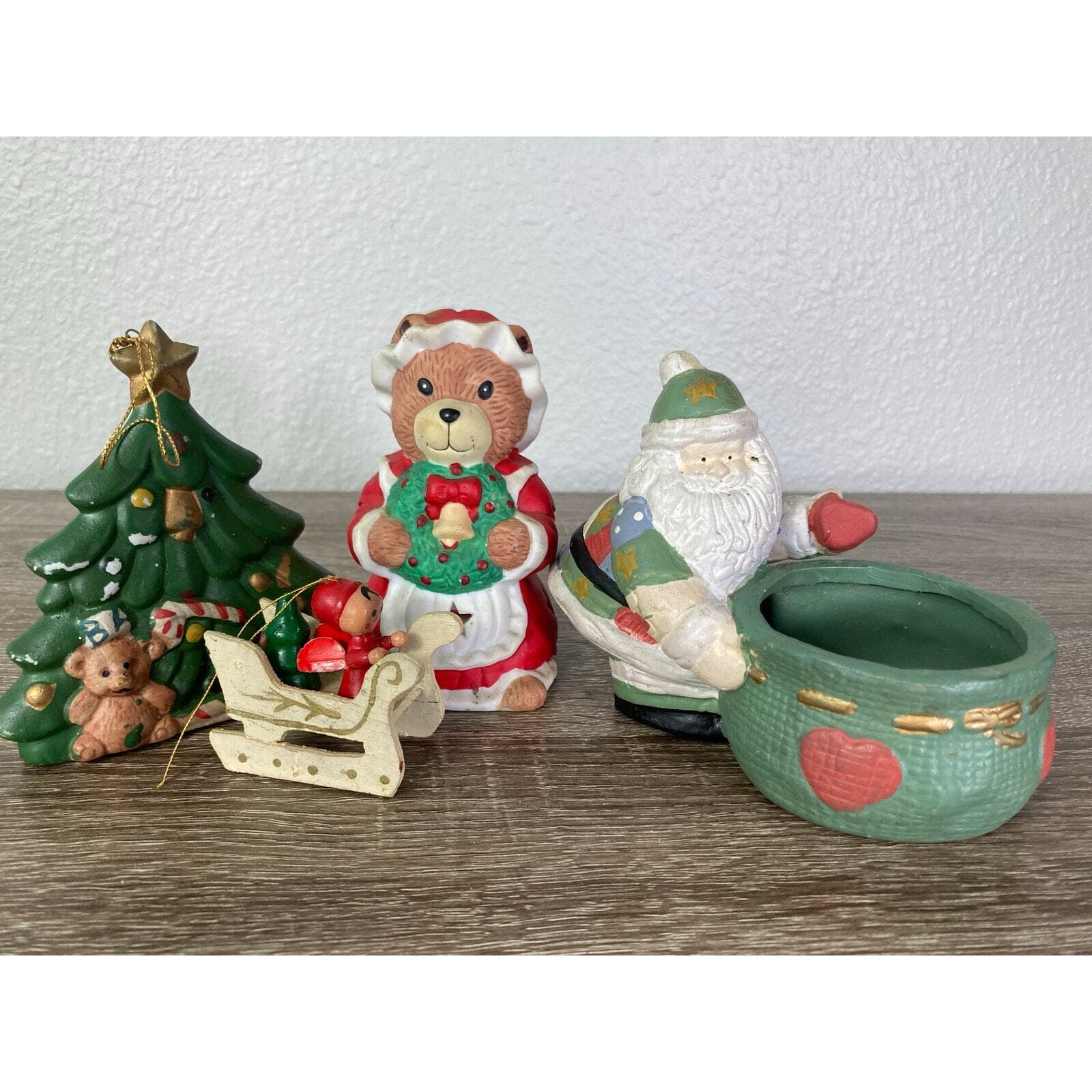Vintage Christmas Figurine Set Santa & Mrs. Claus Bear Decor Figurines Ornament