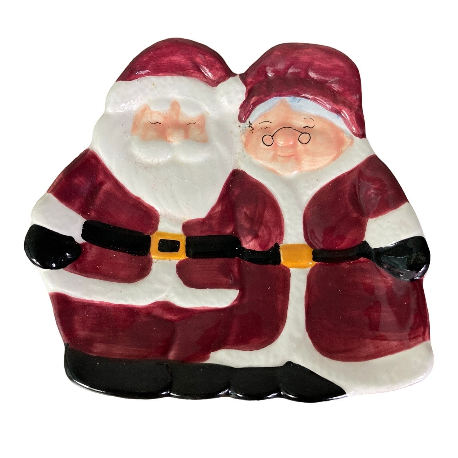 Santa & Mrs. Claus Holiday Platter Multicolor Ceramic Centerpiece