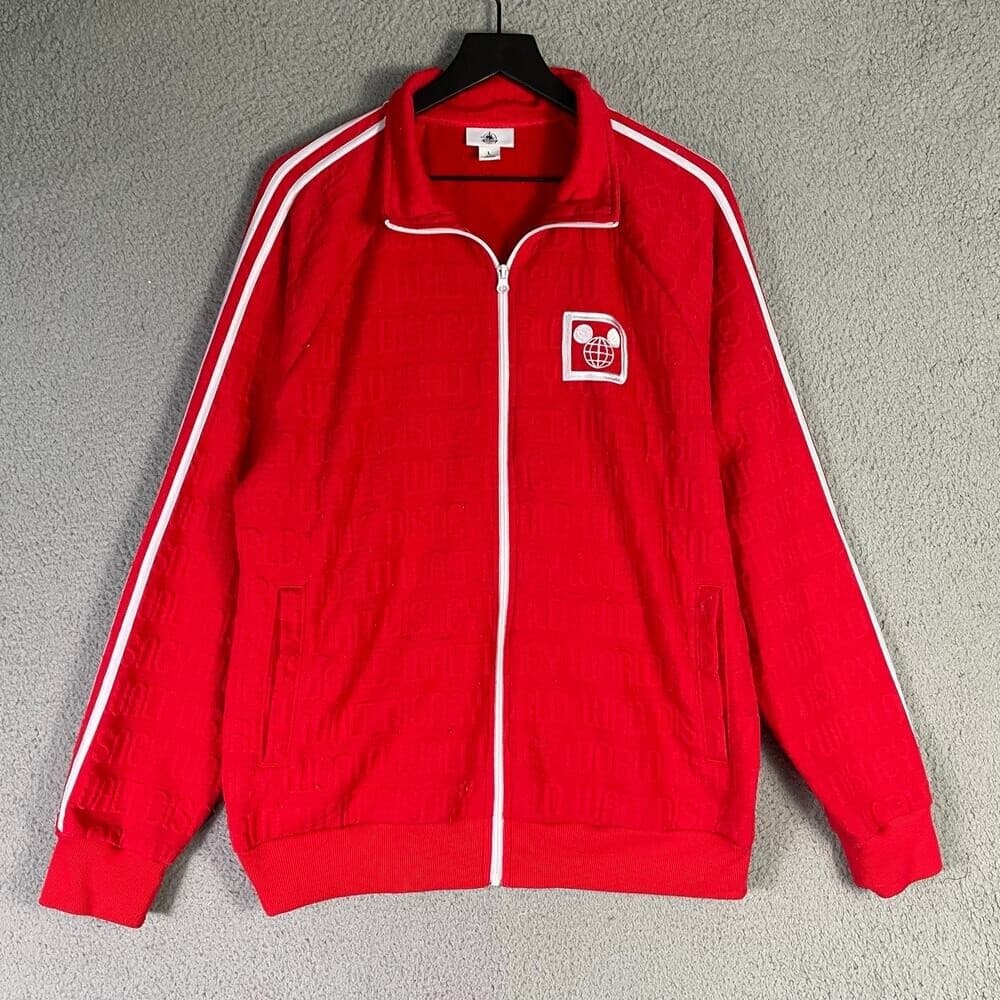 Walt Disney World Red Track Jacket Embossed Zip Varsity Unisex Adult Large