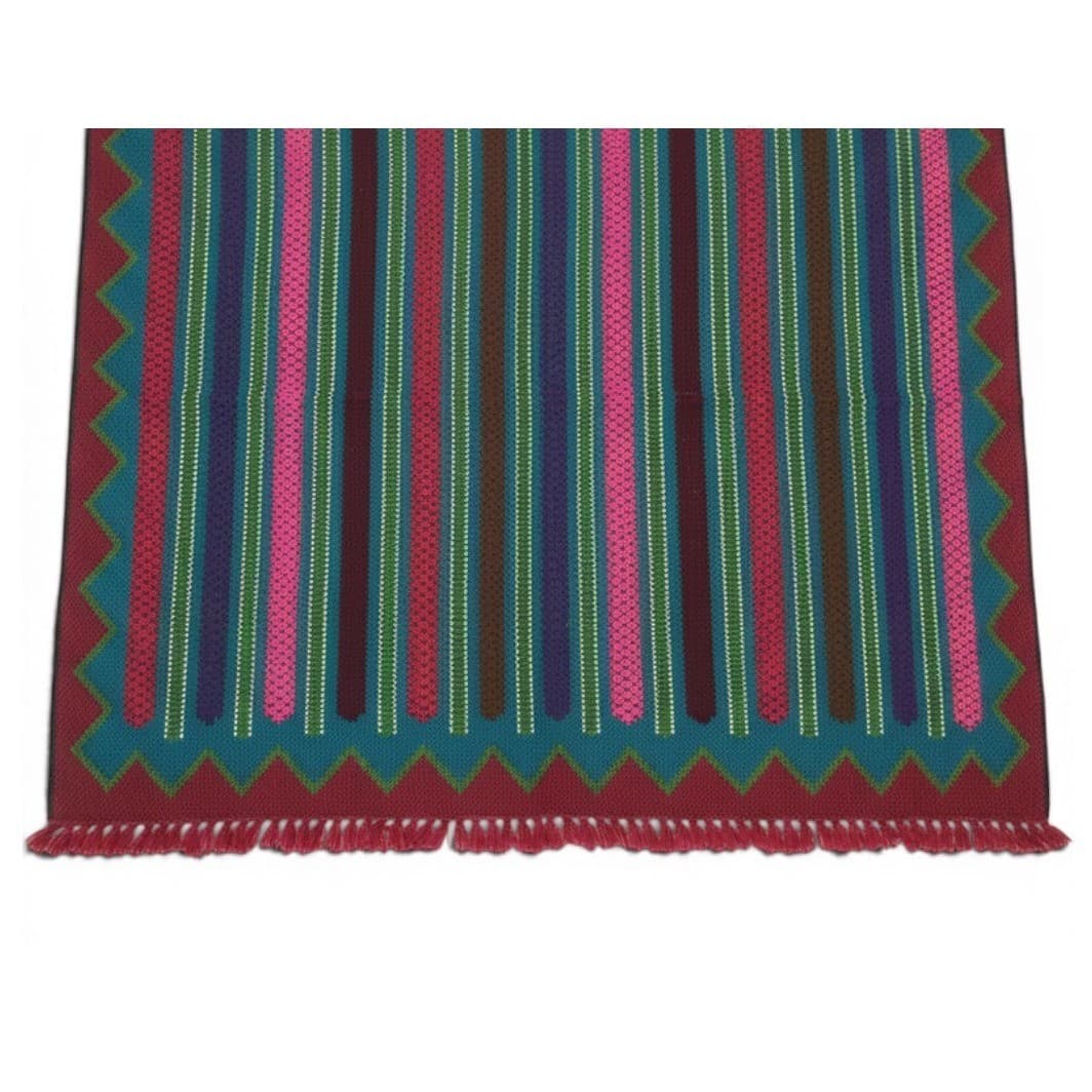 Vintage Mayan Blanket Rug Guatemalan Mexican Wool Frazada Striped Fringe