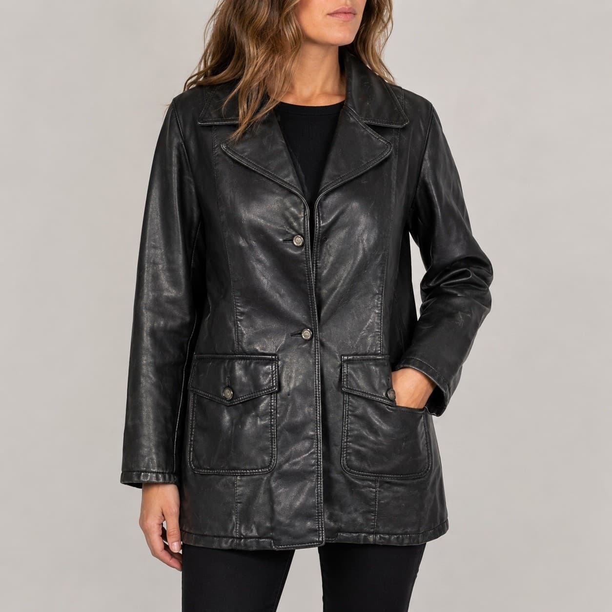 Made Italy Vintage Faux Leather Jacket Womens XL Black Oversized Moto Coat