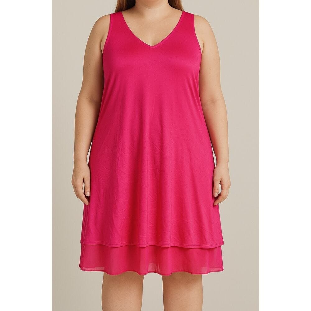 Hot Pink Sleeveless Swing Dress Women's XL A-Line Layered Hem Party Style