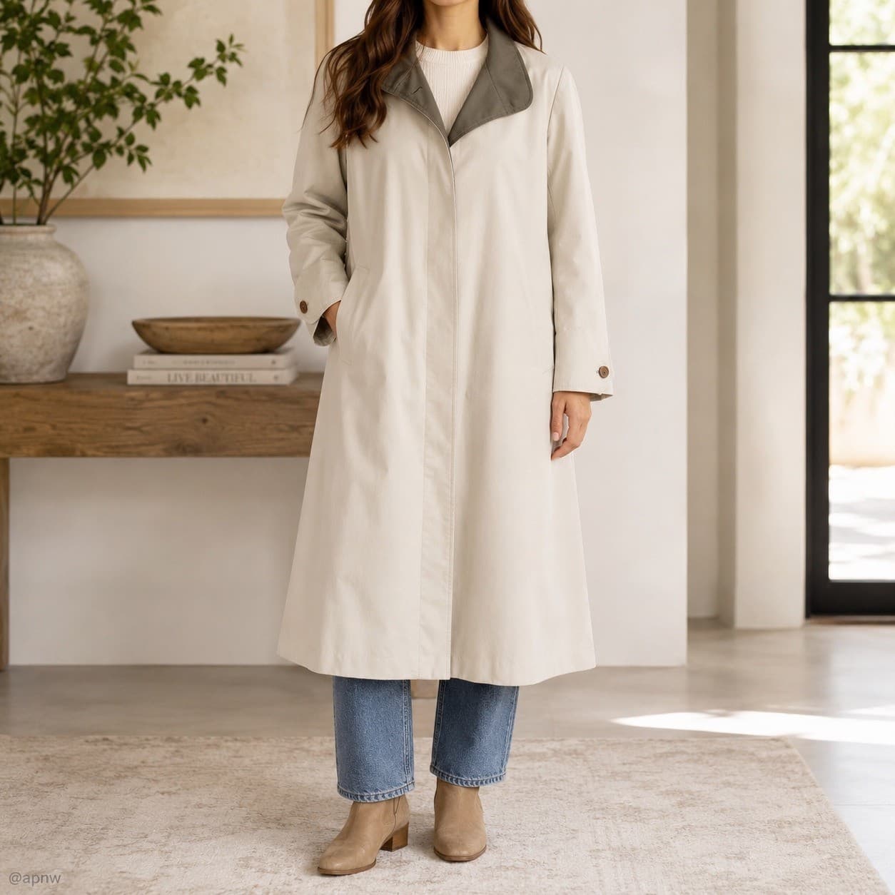 Vintage Forecaster Boston Beige Trench Coat Womens 15/16 Long Raincoat Lined