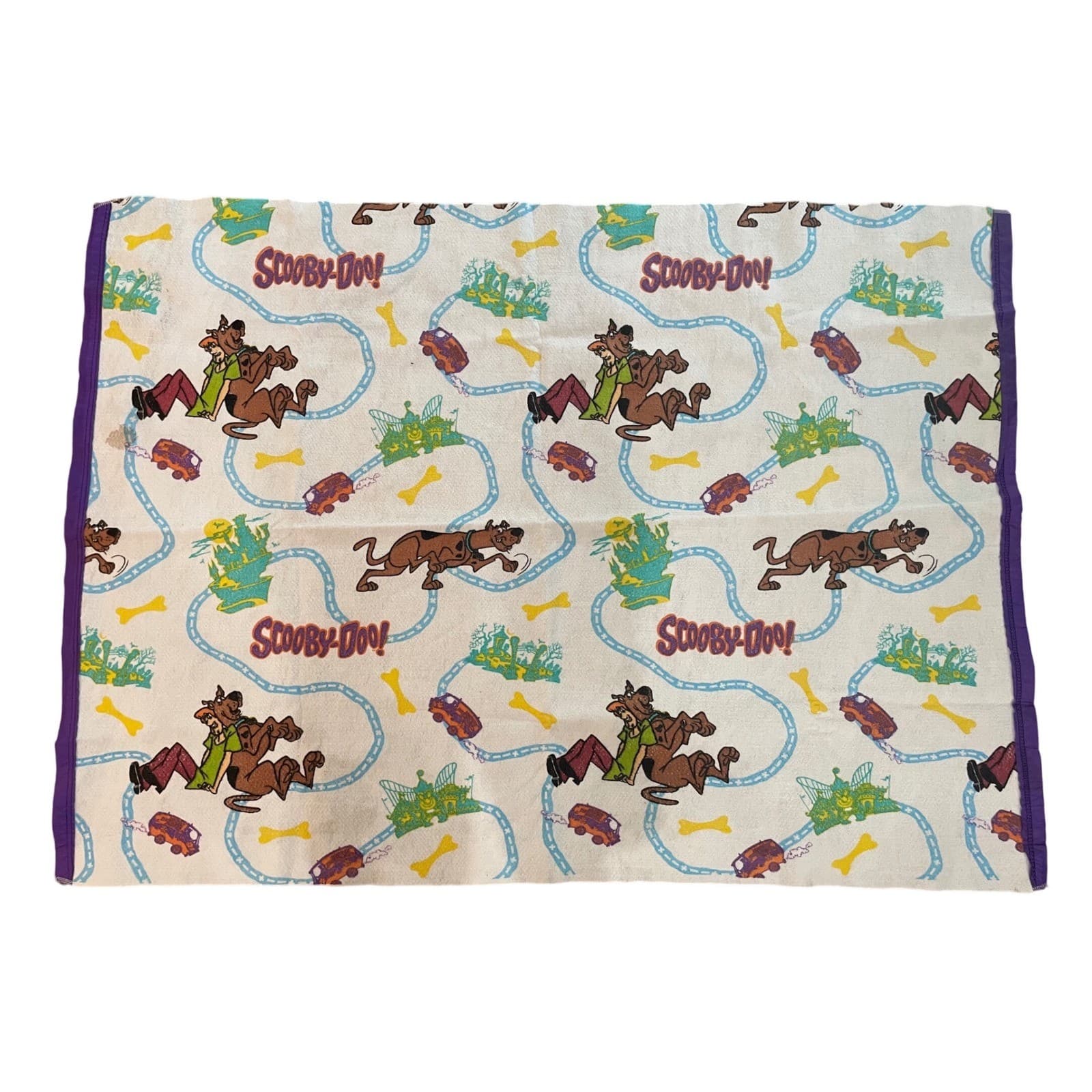 Vintage 90s Scooby Doo Shaggy Fleece Blanket Throw Mystery Machine Made in USA