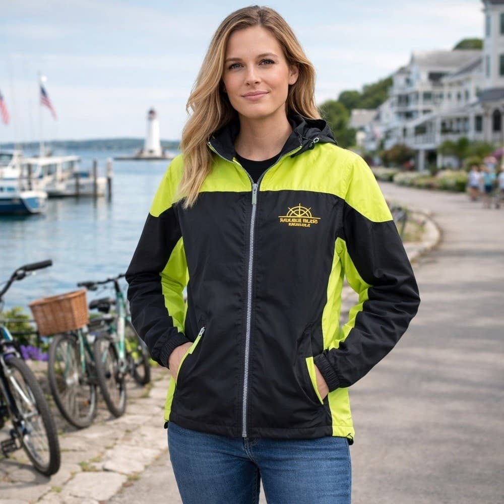 Mackinac Island Small Jacket Unisex Michigan Adult Hood Fleece Lined Neon Black