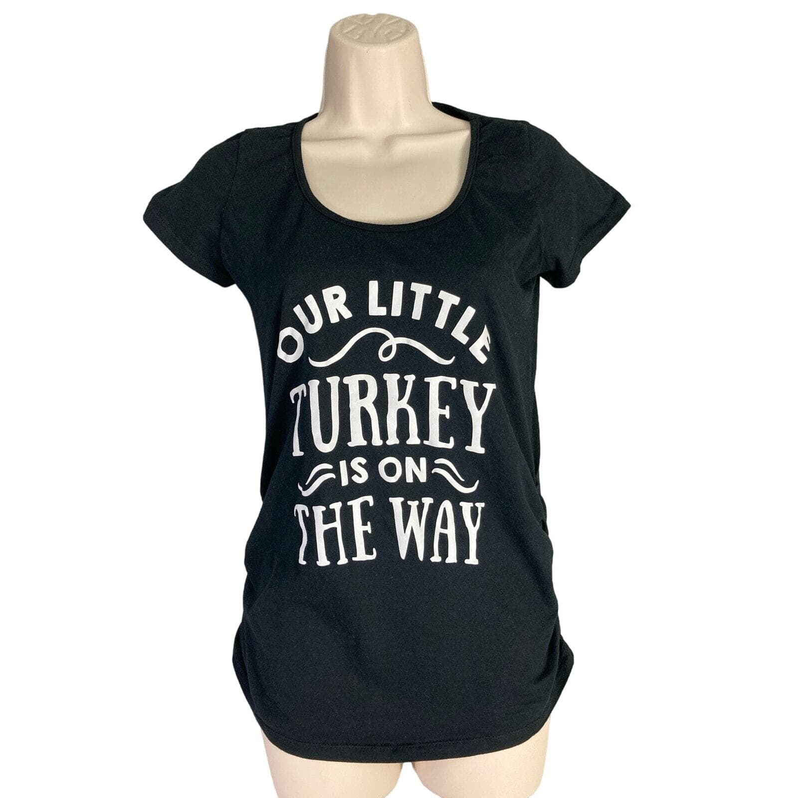 Thanksgiving Our Little Turkey Is On The Way Maternity T-Shirt Black Womens S