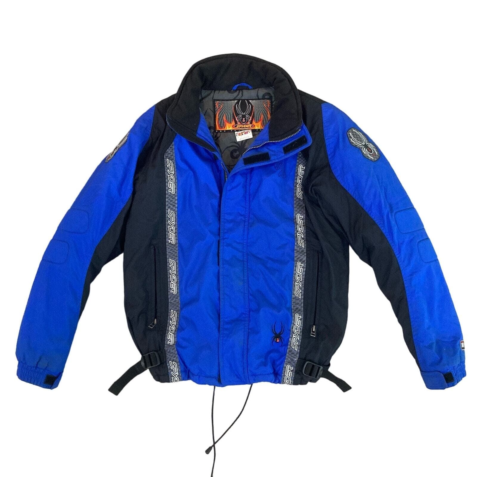 Spyder Boys Puffer Ski Jacket Size 18 Blue/Black/White Full Zip Winter Sports