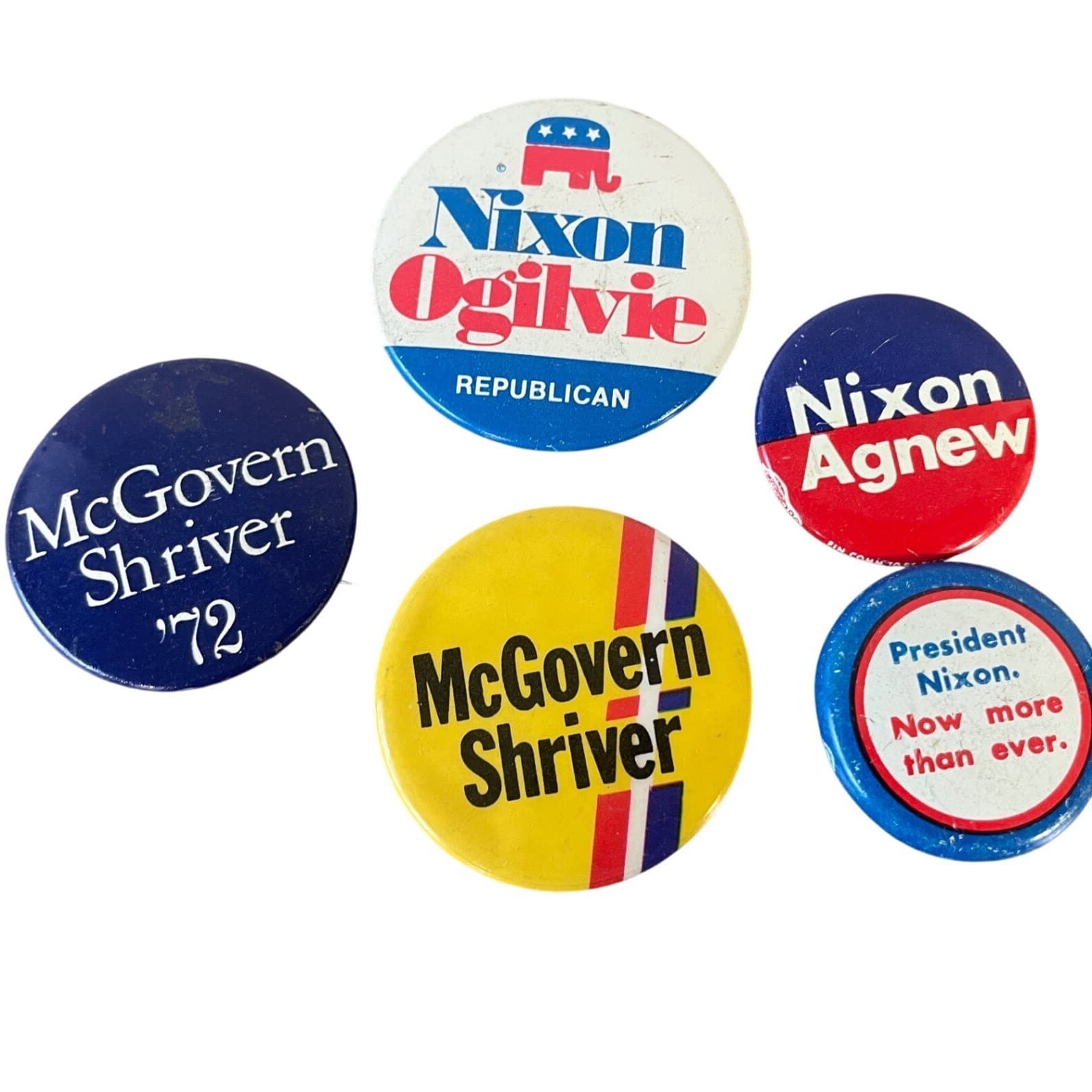 1972 Campaign Buttons Lot Nixon Agnew McGovern Shriver Political Pinbacks 6pc