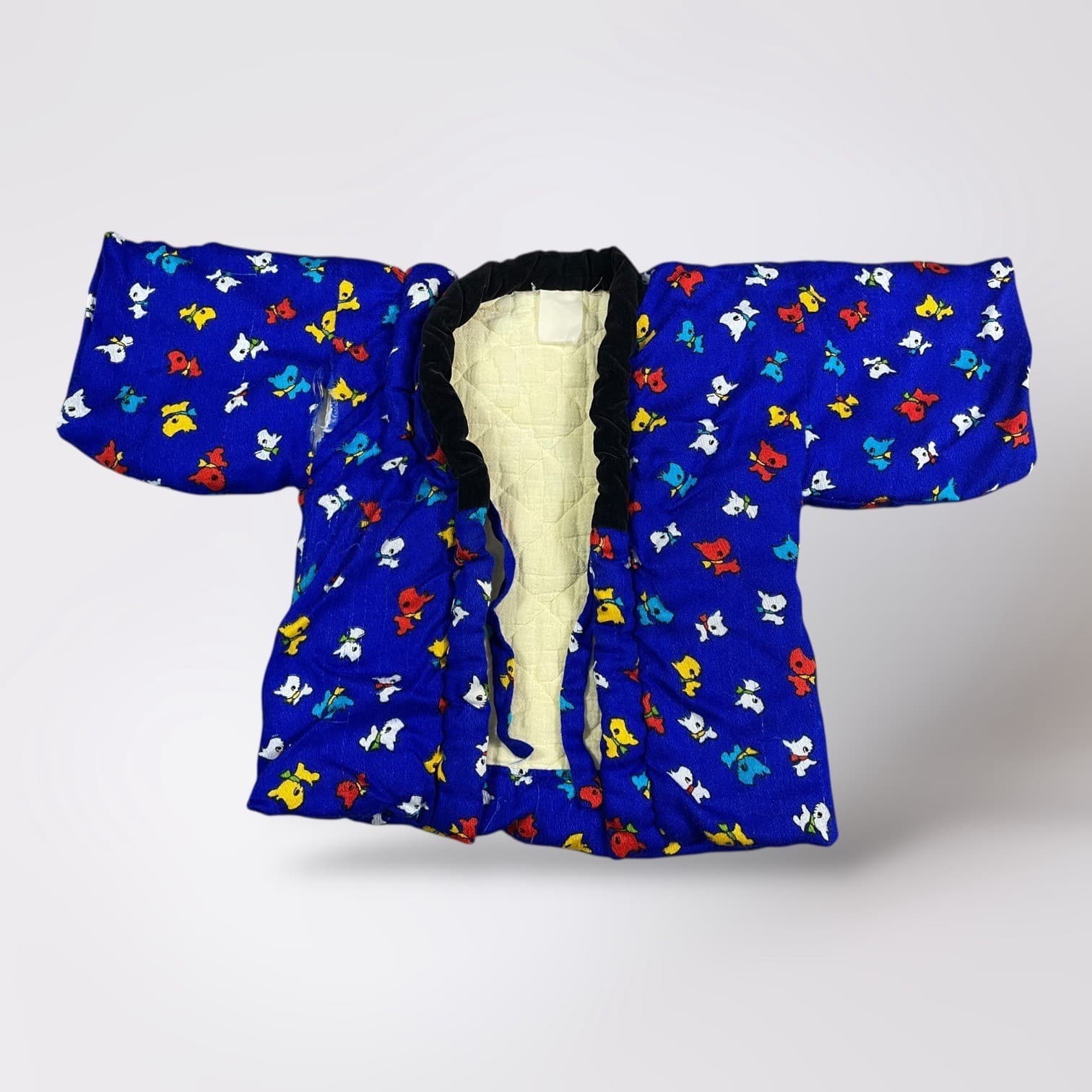 Vintage Kids Kimono Robe Blue Dog Print Chinese Style Child Small
