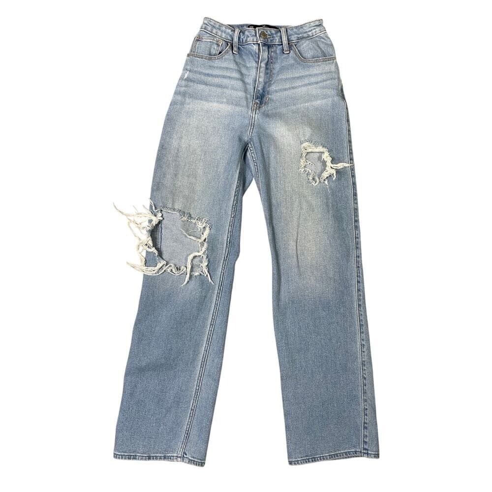Hollister Ultra High-Rise Dad Jeans Distressed Light Wash W23 L31 Stretch
