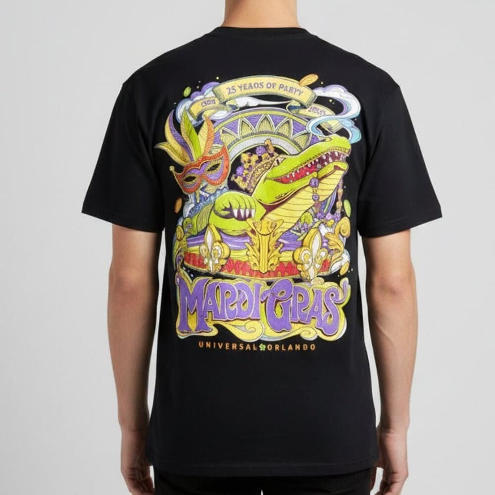Universal Studios Mardi Gras 25 Years Graphic T-Shirt Black Small Theme Park