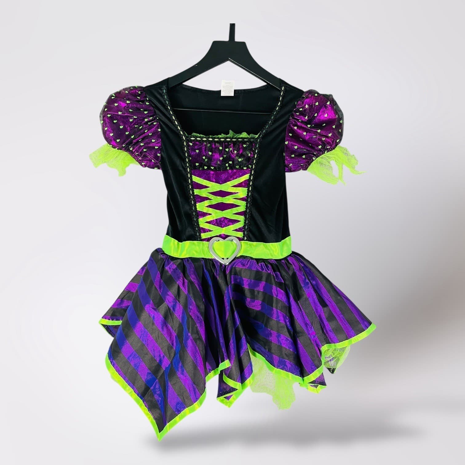 Girls Witch Costume Size 6 6X Purple Green Tutu Dress Halloween Heart Belt