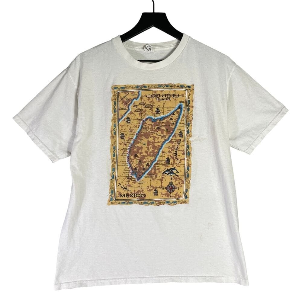 Mexico Map Graphic T Shirt Mens L White Cozumel Cancun Souvenir Travel Tee