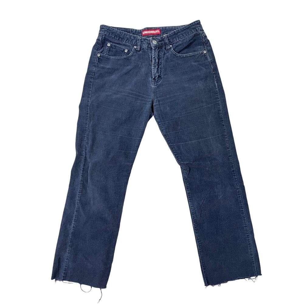 Unionbay Corduroy Pants Womens 7 Blue Wide Leg Y2K Grunge Cut Hem Jeans