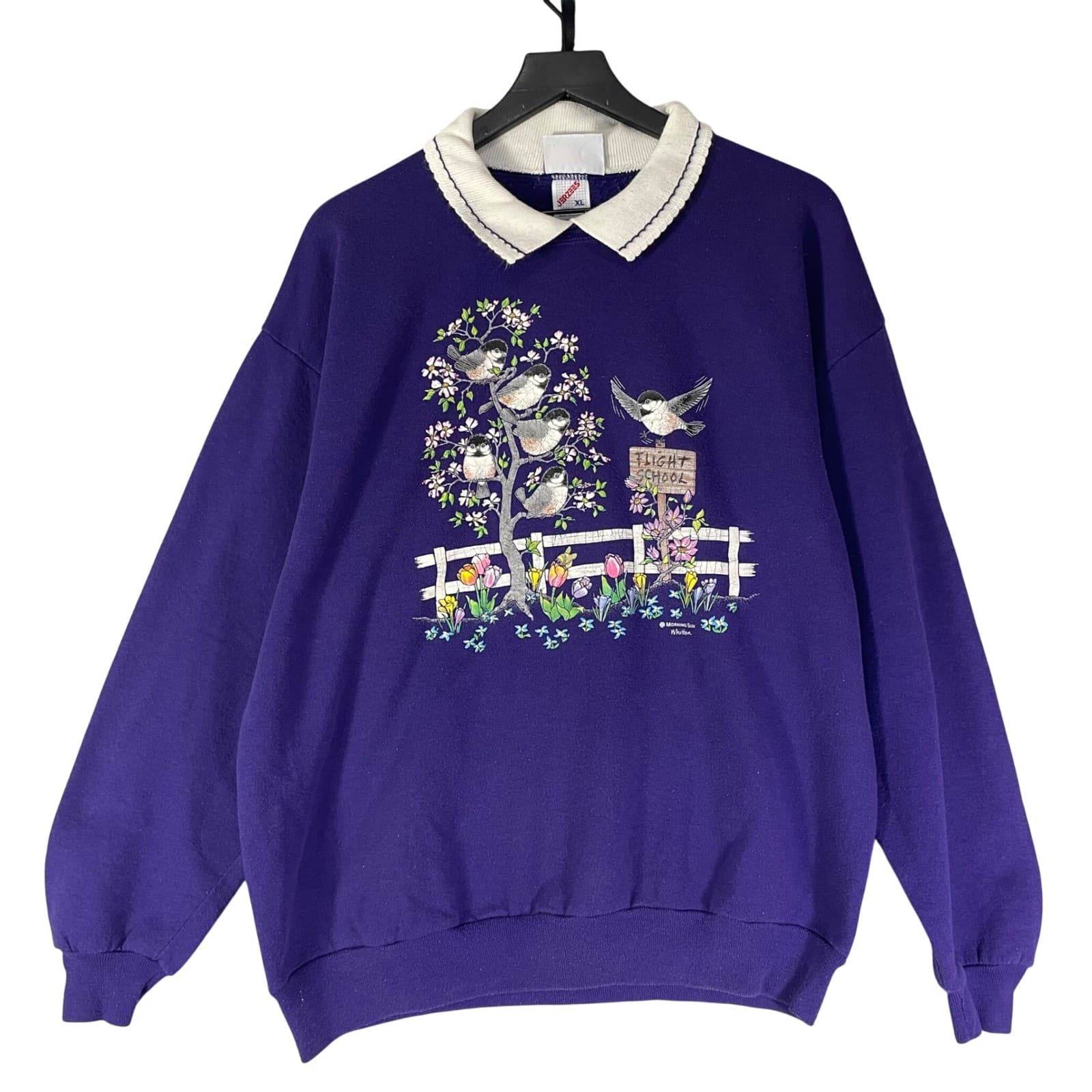 Vintage Morning Sun Sweatshirt XL Purple Bird Floral USA Jerzees Graphic