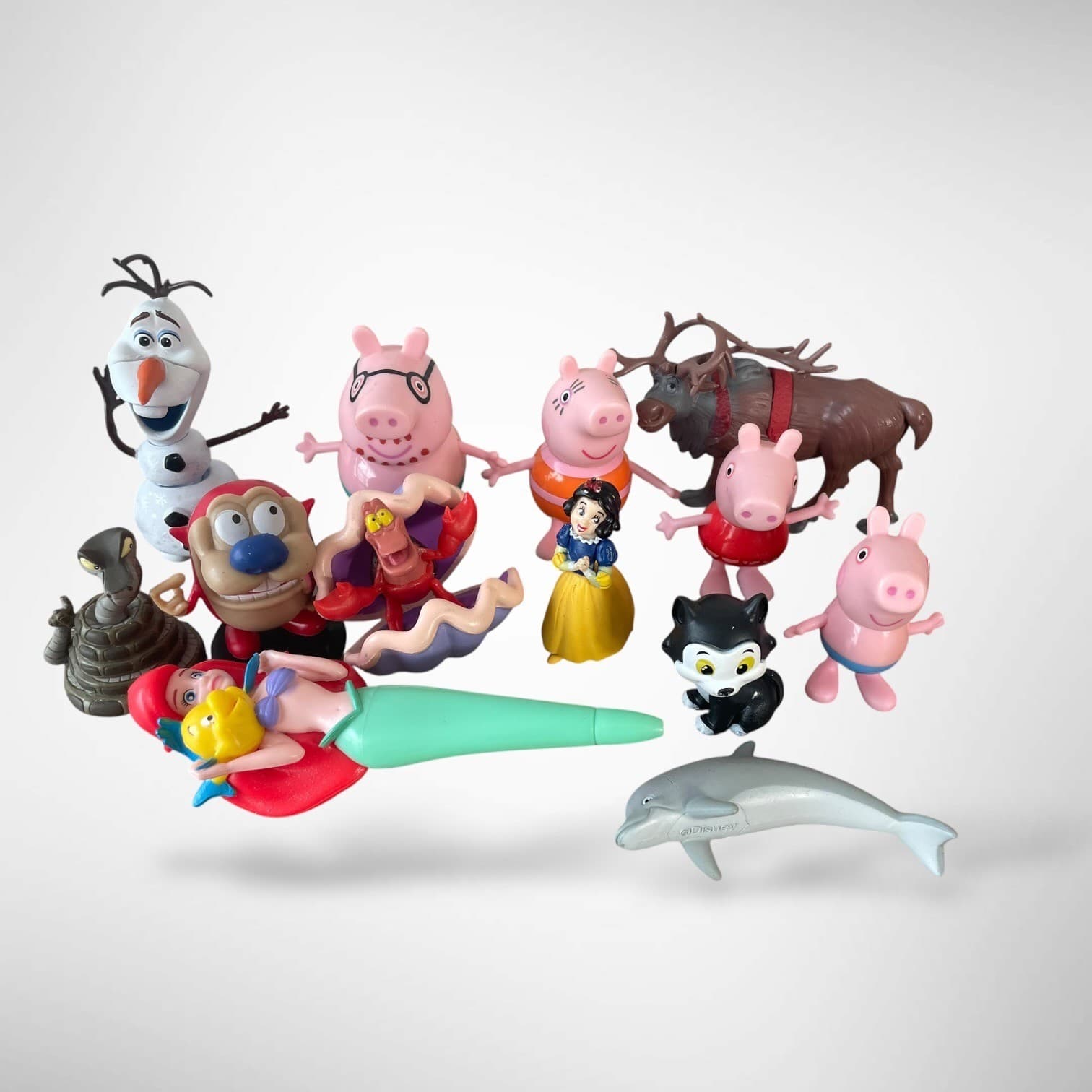 Disney Peppa Pig Mixed Figure Toy Lot 13pc Ariel Frozen Snow White Sven