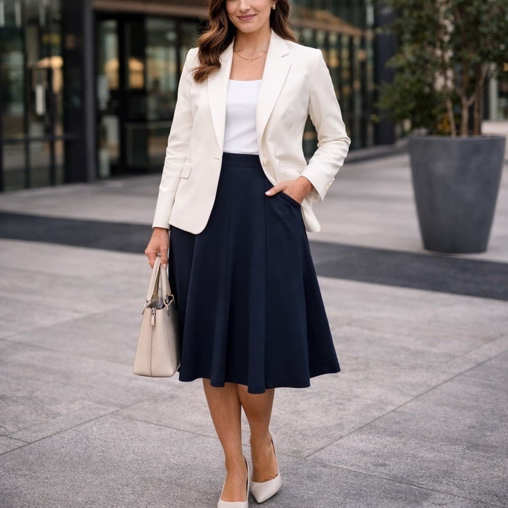 Talbots Petites A-Line Midi Skirt Navy Blue Women's L Classic Office Work
