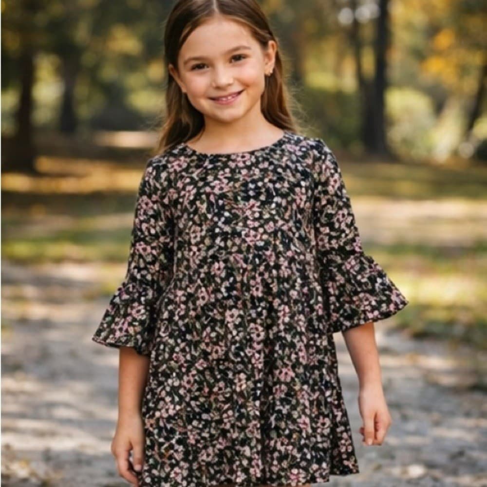 Wonder Nation Girls Floral Mini Dress Bell Sleeves Size L Multicolor NEW