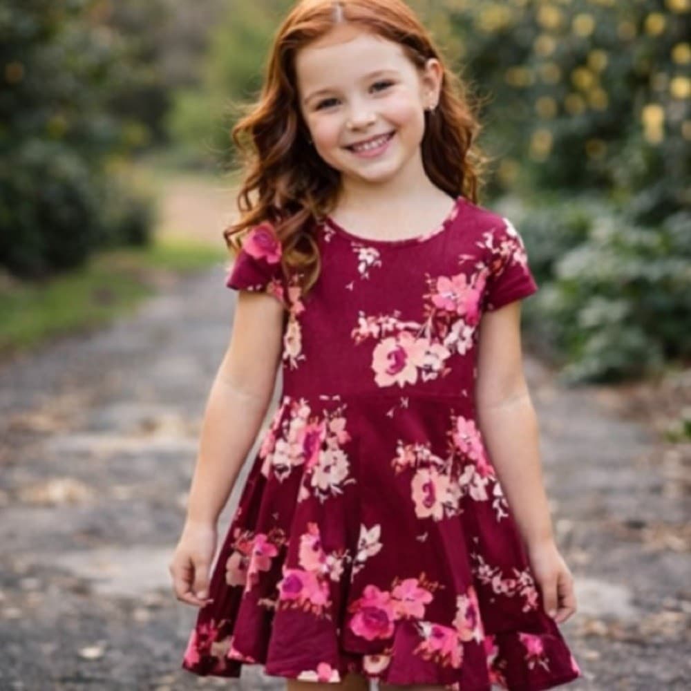 The Children's Place Girls Floral Fit & Flare Dress Size L Multicolor Red Pink