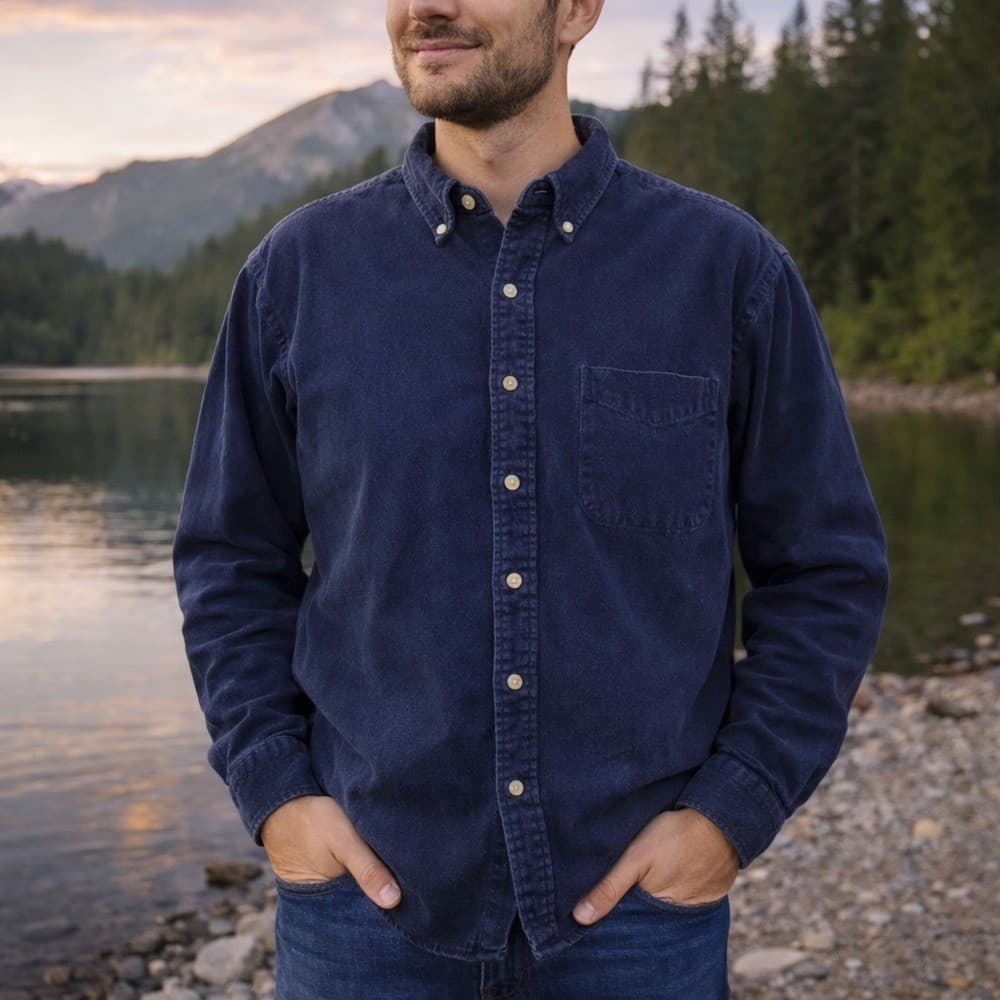 Vintage Britches Great Outdoors Men's Navy Blue Cotton Button-Up Shirt L Casual