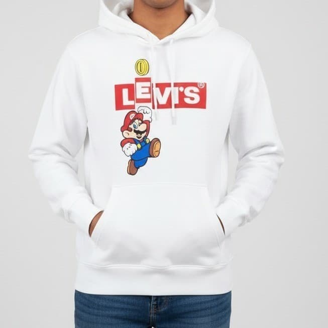 LEVIS x Nintendo Super Mario Hoodie White XS Pullover Graphic Sweatshirt