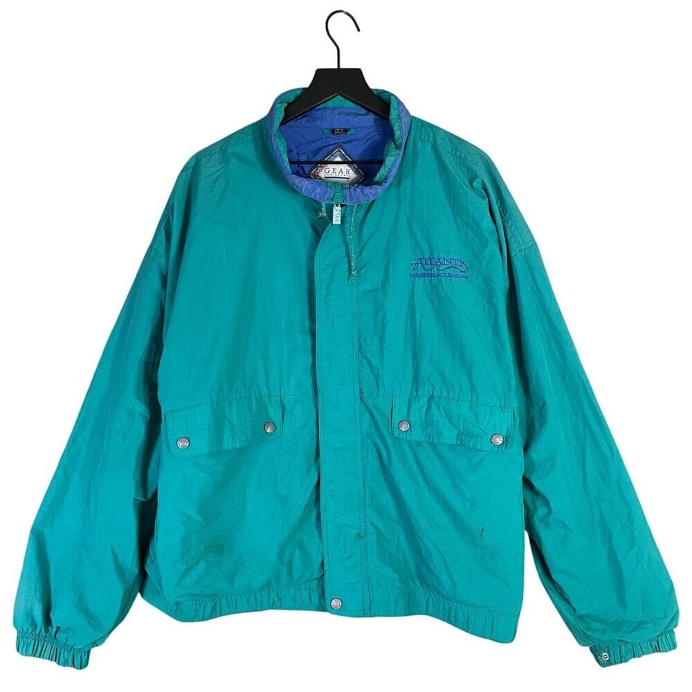 Vintage 90s GEAR for Sports Atlantis Bahamas Windbreaker Jacket L Nylon Teal