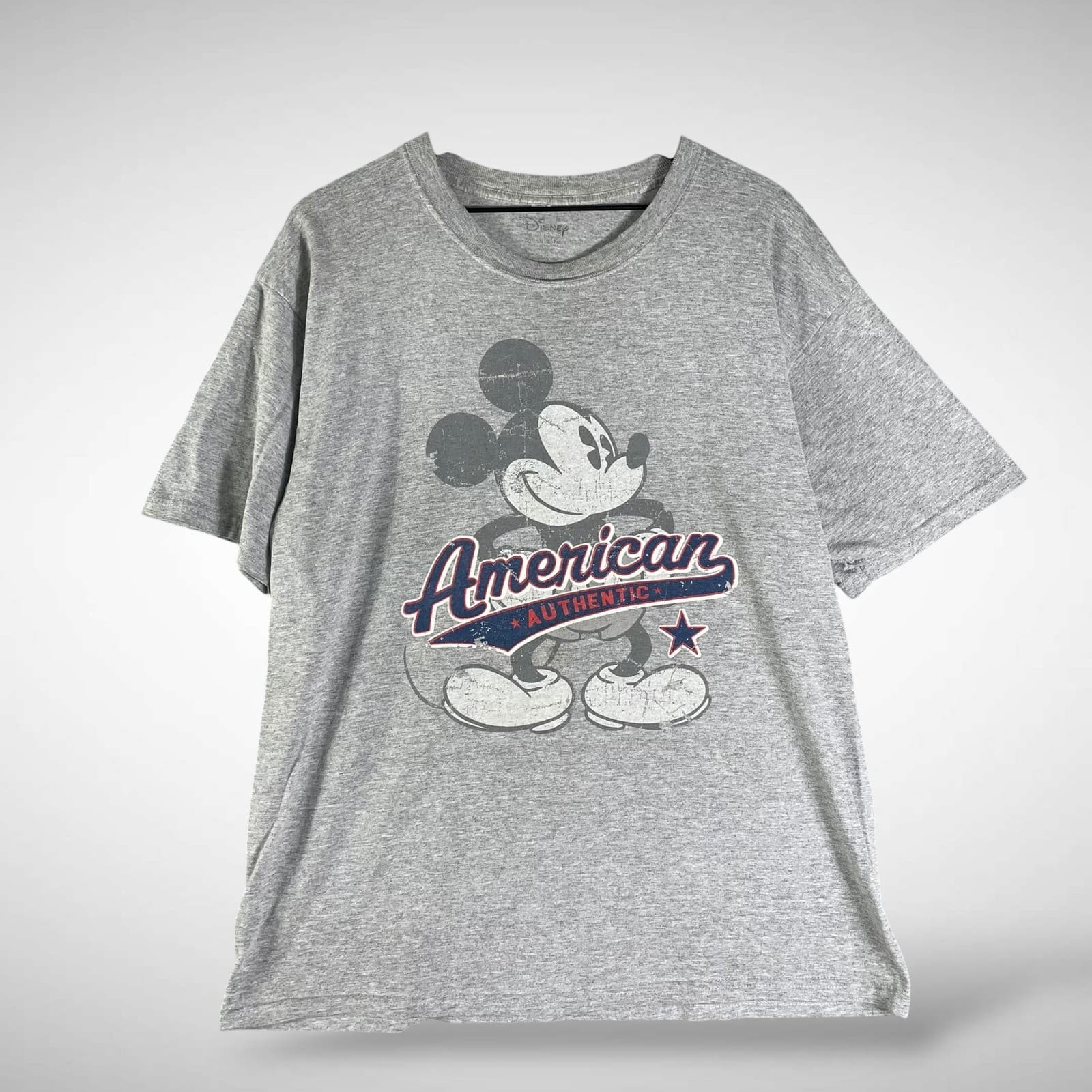 Disney Mickey Mouse American Authentic Graphic T Shirt Womens Large Heather Grey