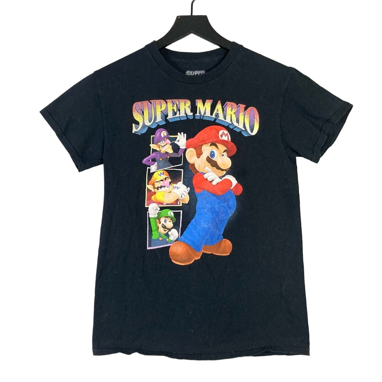 Super Mario Bros Nintendo Men's Black Graphic T-Shirt Size S