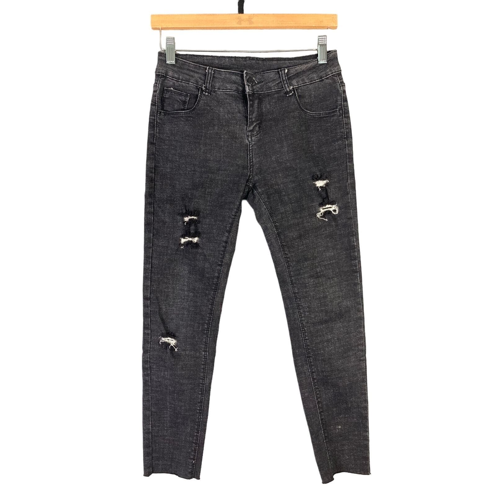 Women's Distressed Skinny Jeans Black Size 26 Stretch Denim
