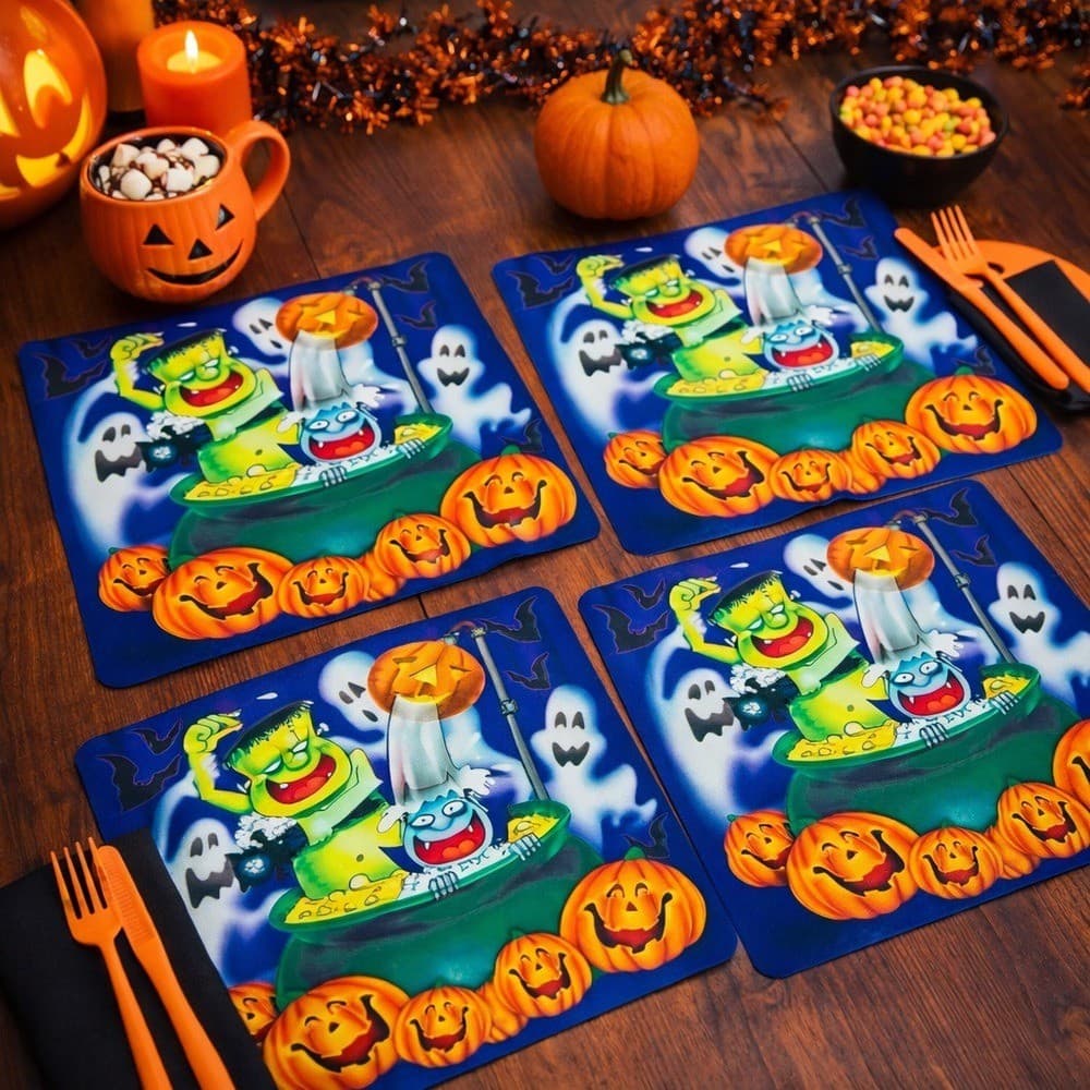 Halloween Placemats Set of 4 Frankenstein Vampire Pumpkins Ghosts Vintage