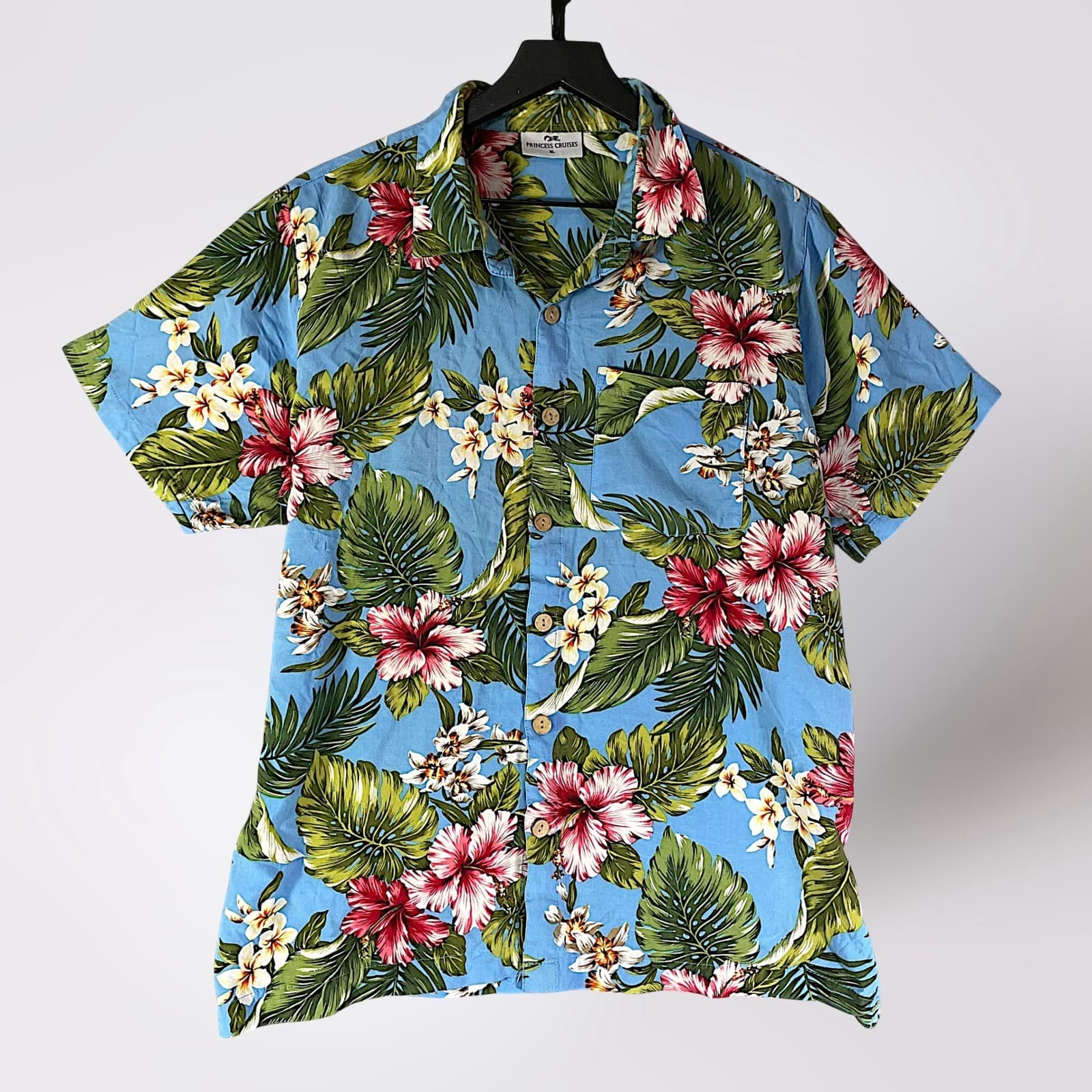 Princess Cruises XL Mens Hawaiian Shirt Floral Tropical Blue Vacation Cruise
