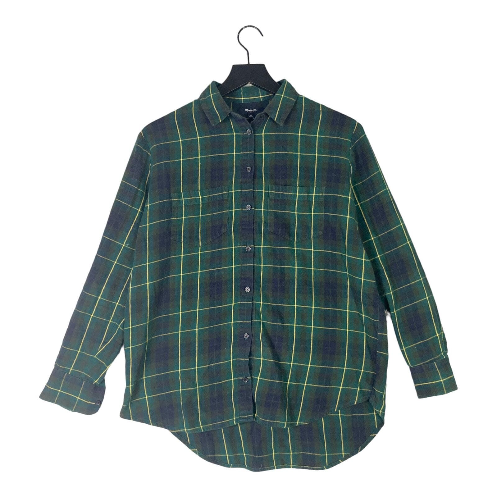 Madewell Plaid Oversized Shirt XS Womens Green Cozy Fall Flannel Boyfriend
