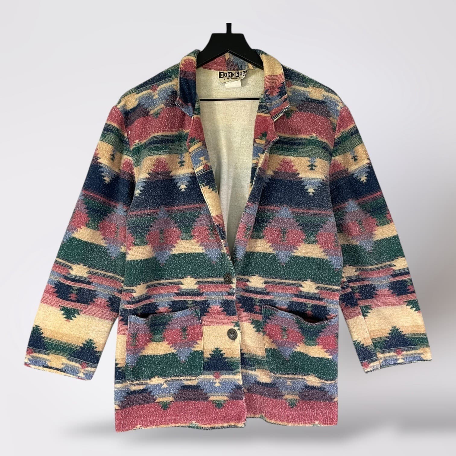 Vintage Southwestern Aztec Blazer Jacket Women's Large Boho Tribal Colorful