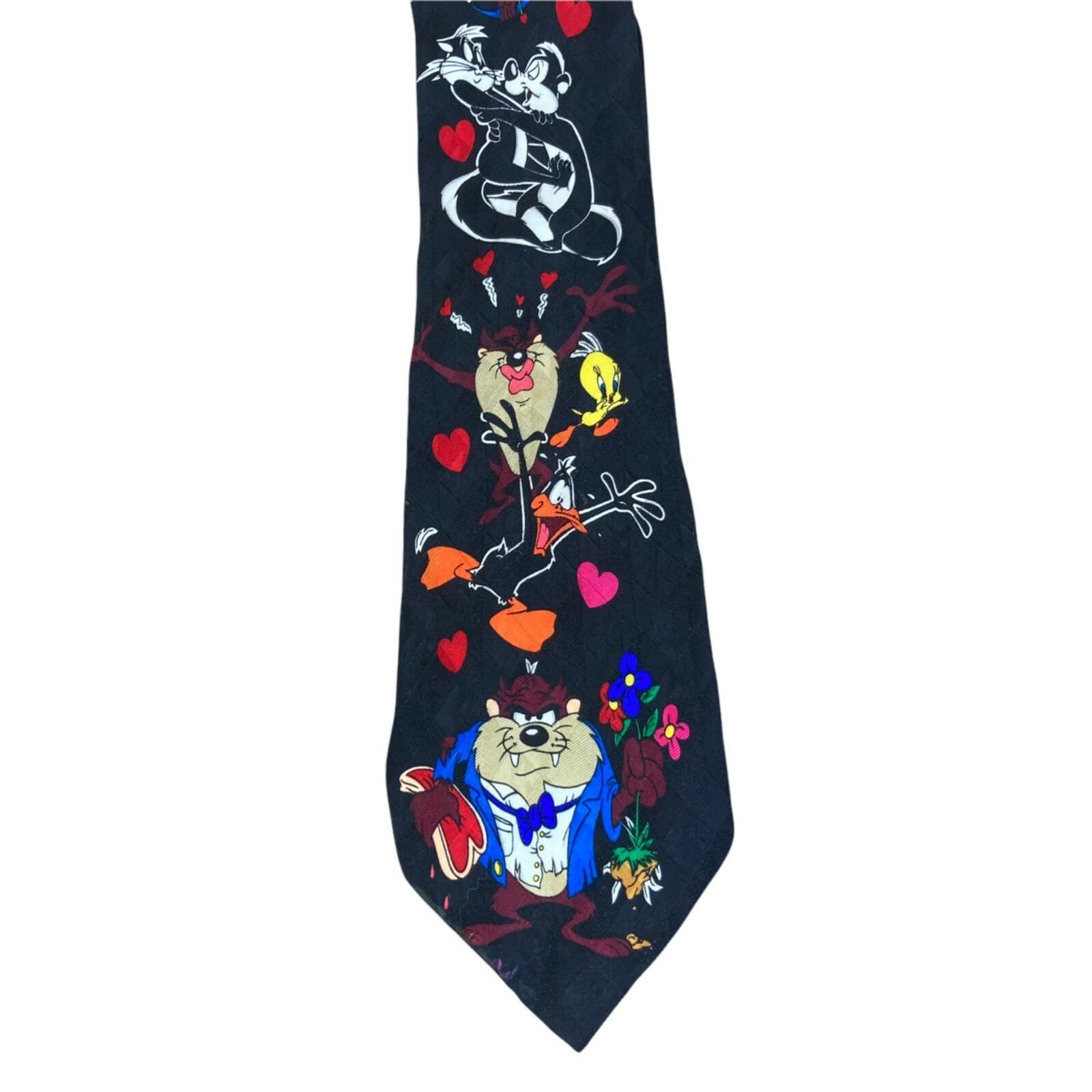 Vintage 1995 Looney Tunes Silk Tie Daffy Duck Taz Tweety Novelty Necktie