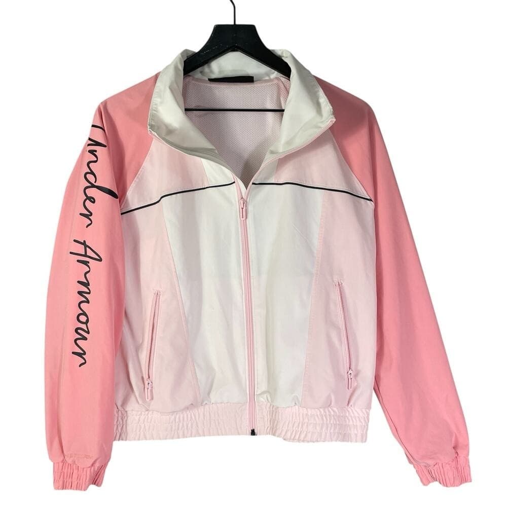 Under Armour Women's Pink Colorblock Full Zip Windbreaker Jacket XS Loose Fit